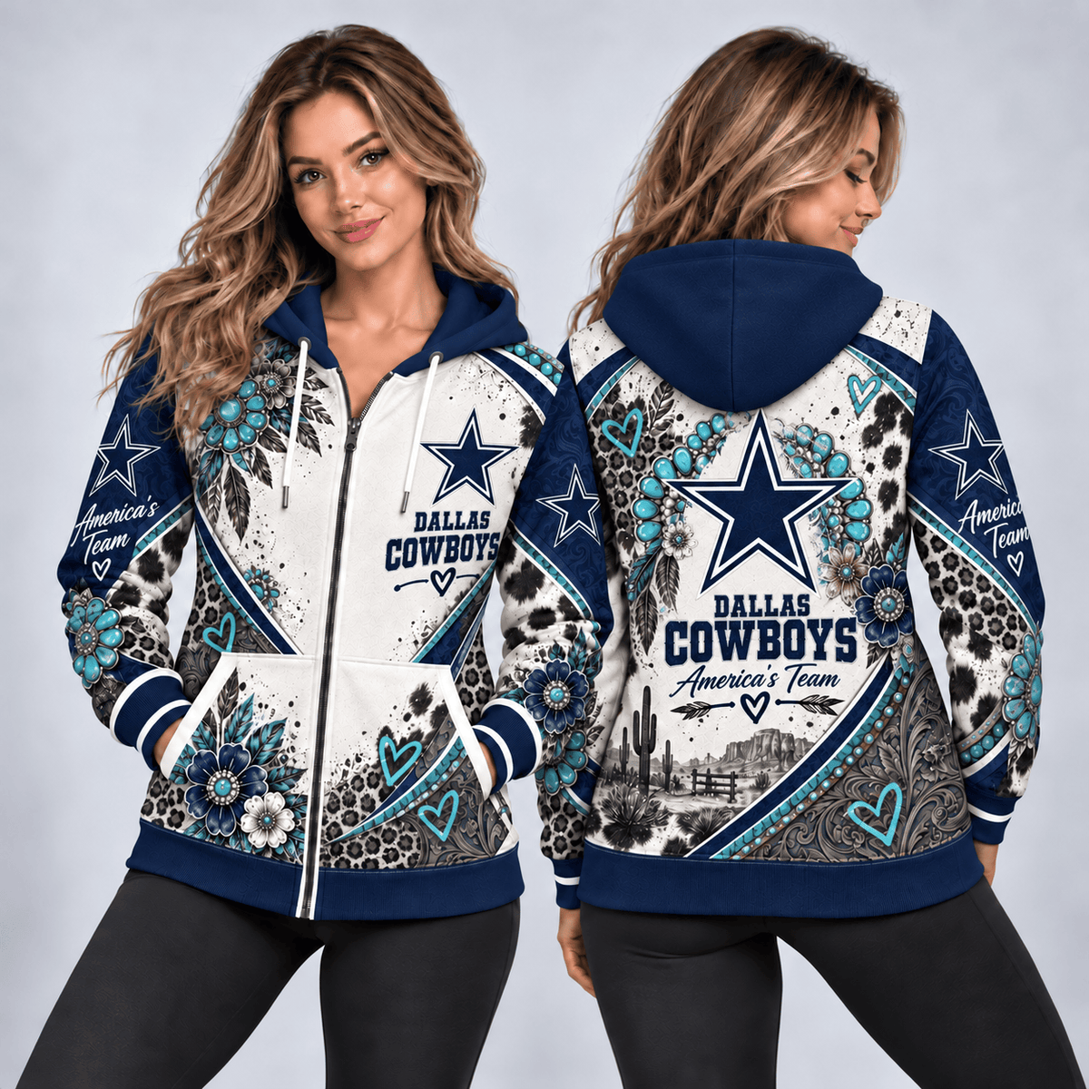 Dallas Cowboys Western Boho Zip Hoodie