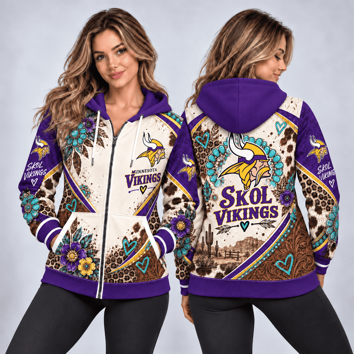 Minnesota Vikings Western Boho Zip Hoodie