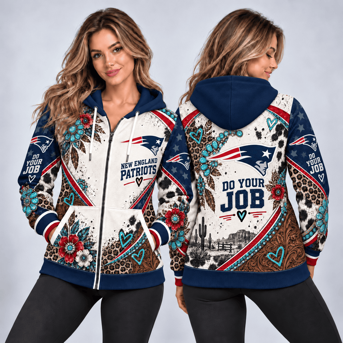 New England Patriots Western Boho Zip Hoodie