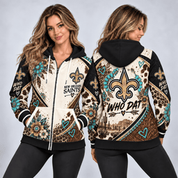 New Orleans Saints Western Boho Zip Hoodie