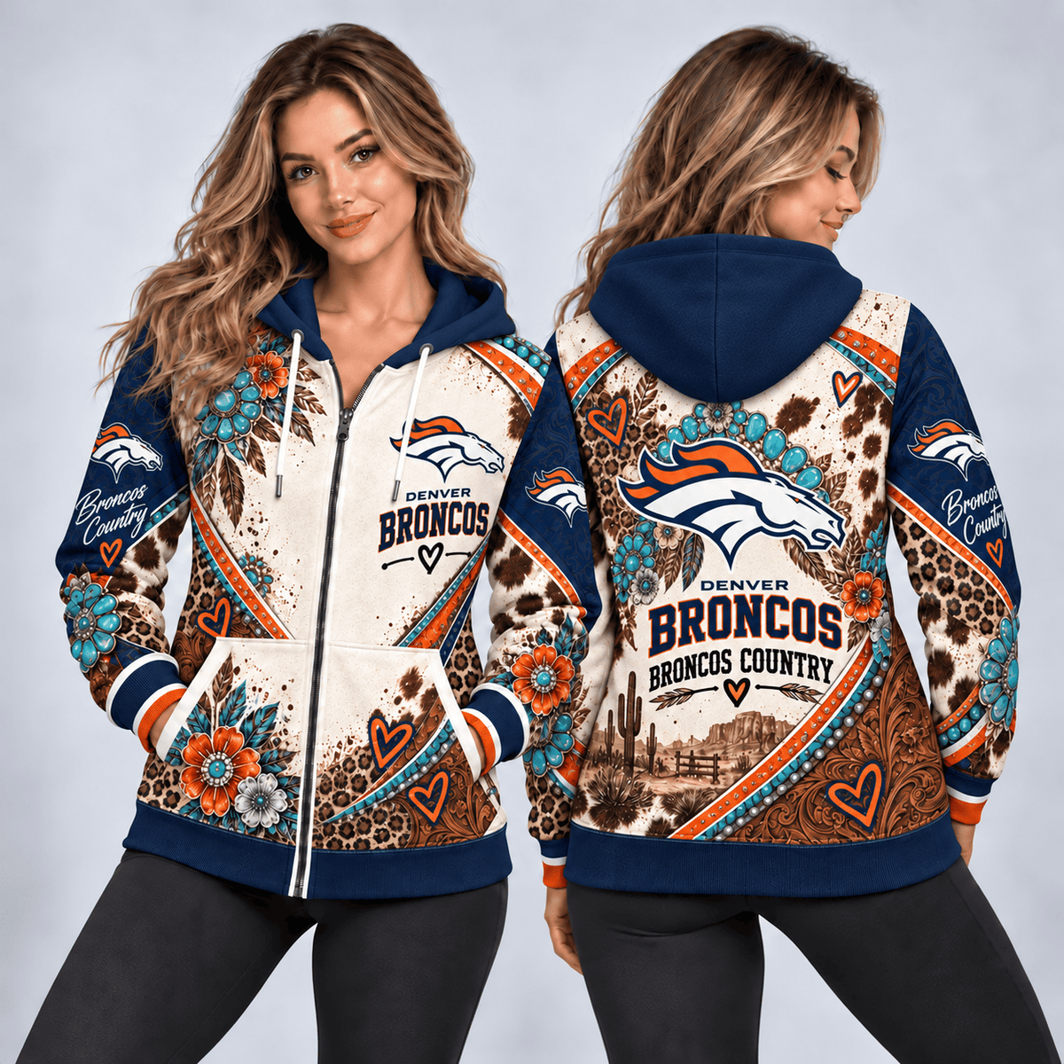 Denver Broncos Western Boho Zip Hoodie