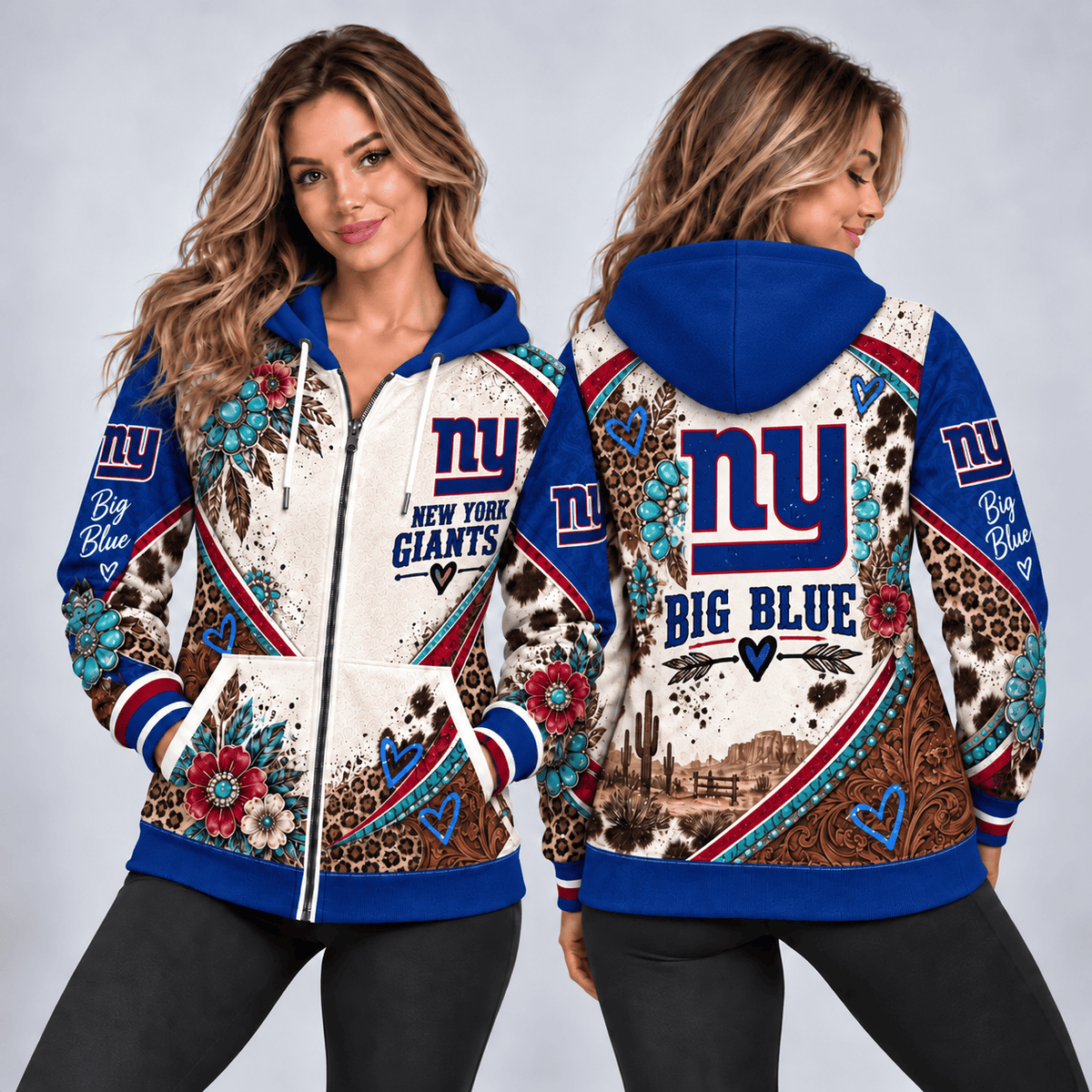 New York Giants Western Boho Zip Hoodie