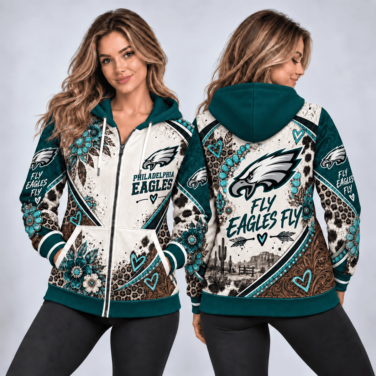 Philadelphia Eagles Western Boho Zip Hoodie