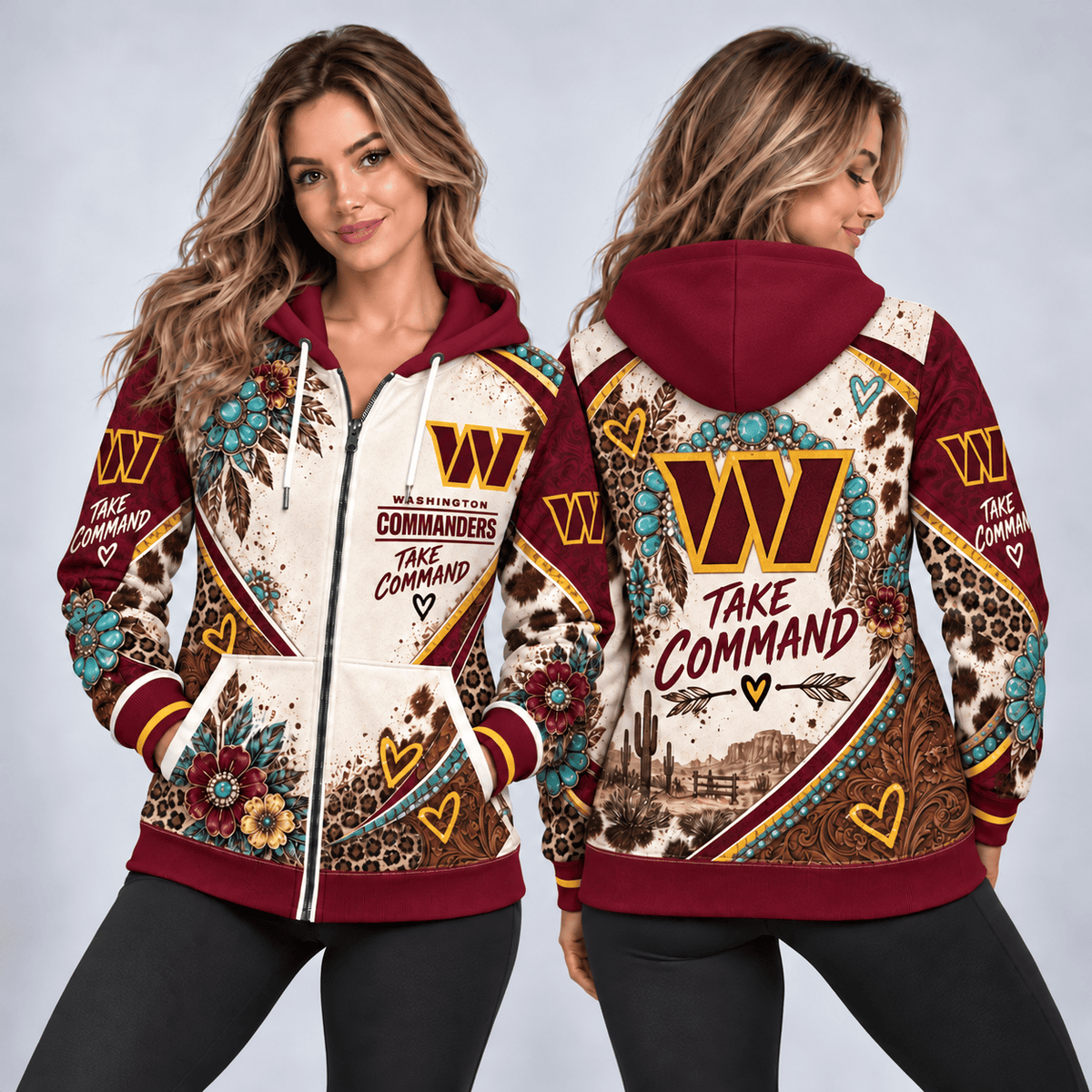 Washington Commanders Western Boho Zip Hoodie