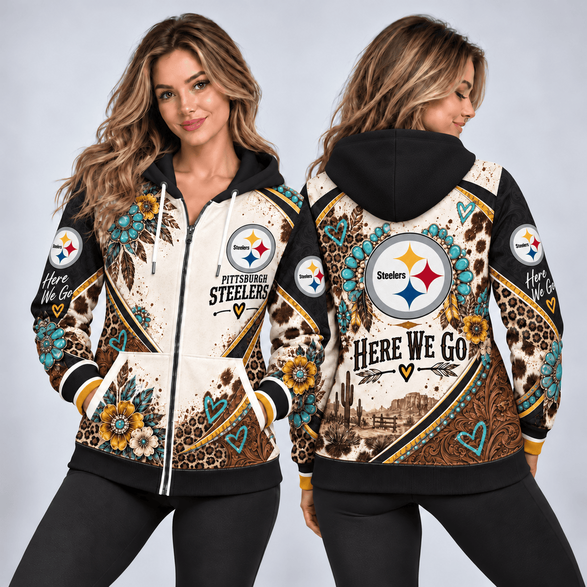 Pittsburgh Steelers Western Boho Zip Hoodie