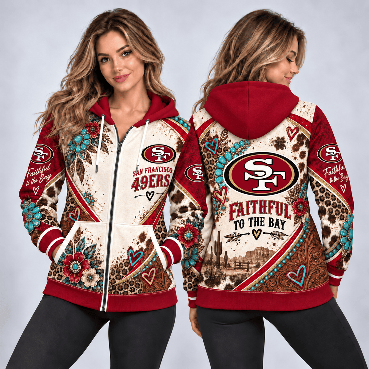 San Francisco 49ers Western Boho Zip Hoodie