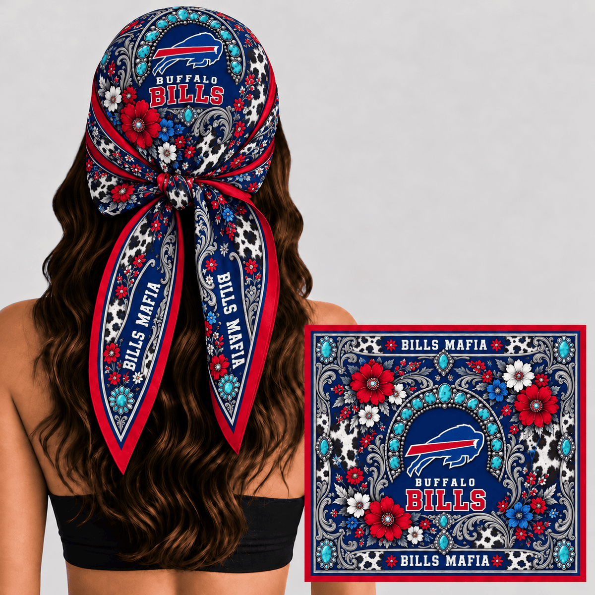 Buffalo Bills Western Boho Silk Bandana Scarf