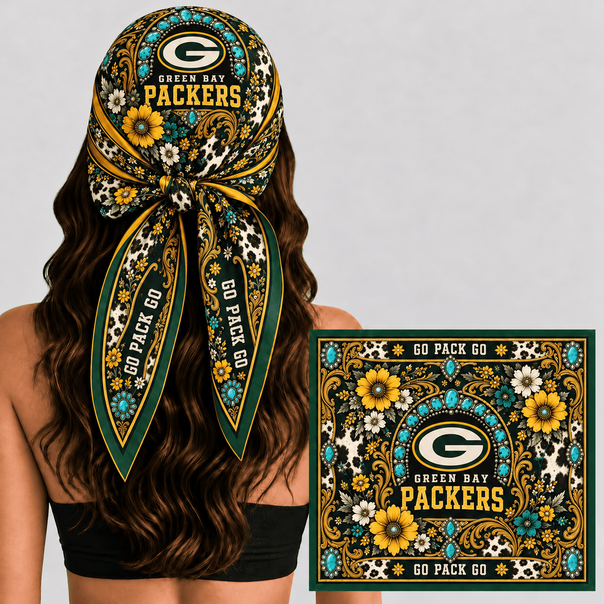 Green Bay Packers Western Boho Silk Bandana Scarf
