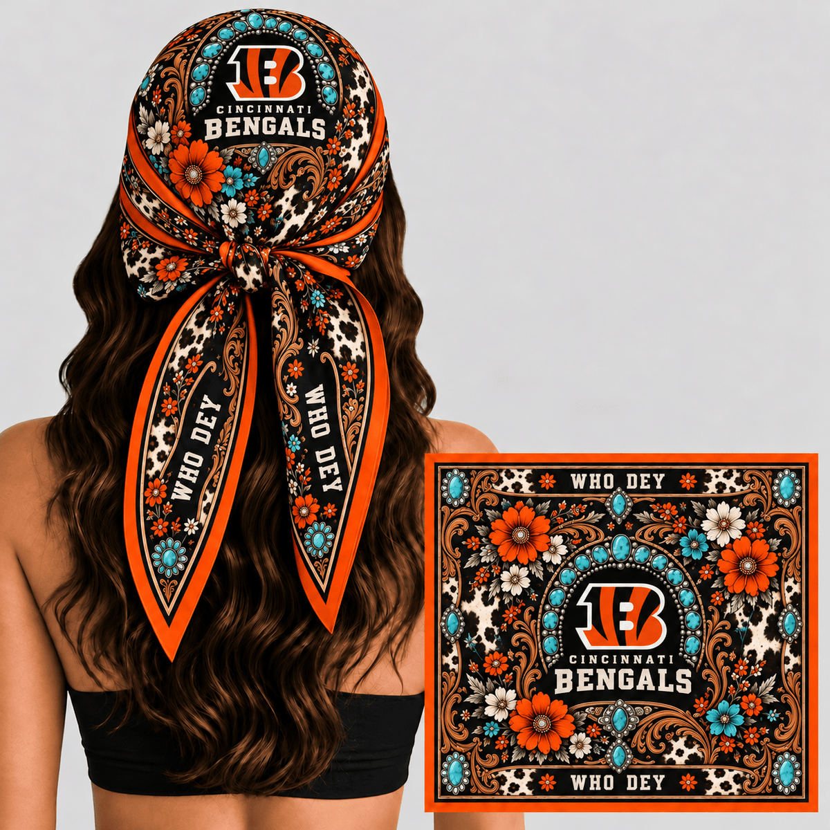 Cincinnati Bengals Western Boho Silk Bandana Scarf