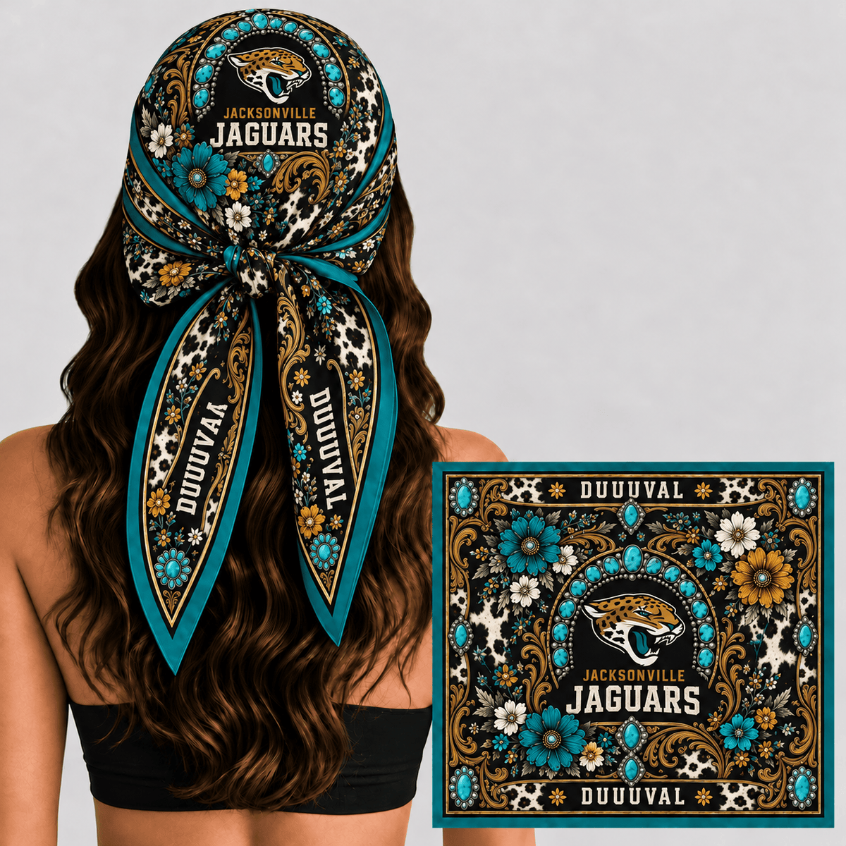 Jacksonville Jaguars Western Boho Silk Bandana Scarf