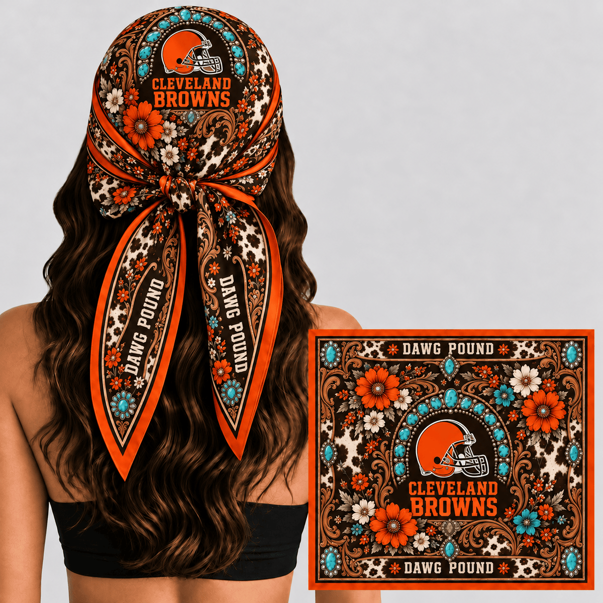 Cleveland Browns Western Boho Silk Bandana Scarf
