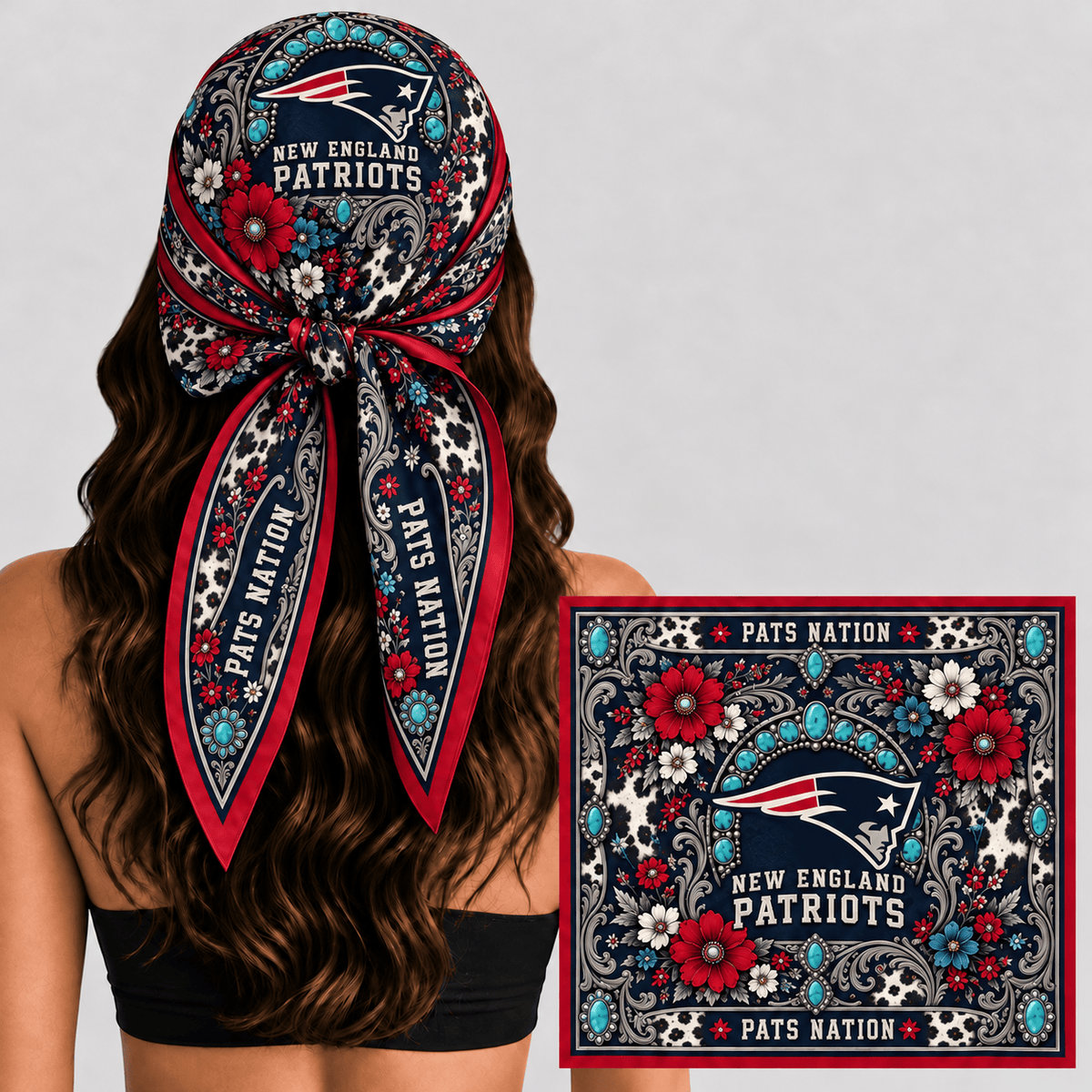 New England Patriots Western Boho Silk Bandana Scarf