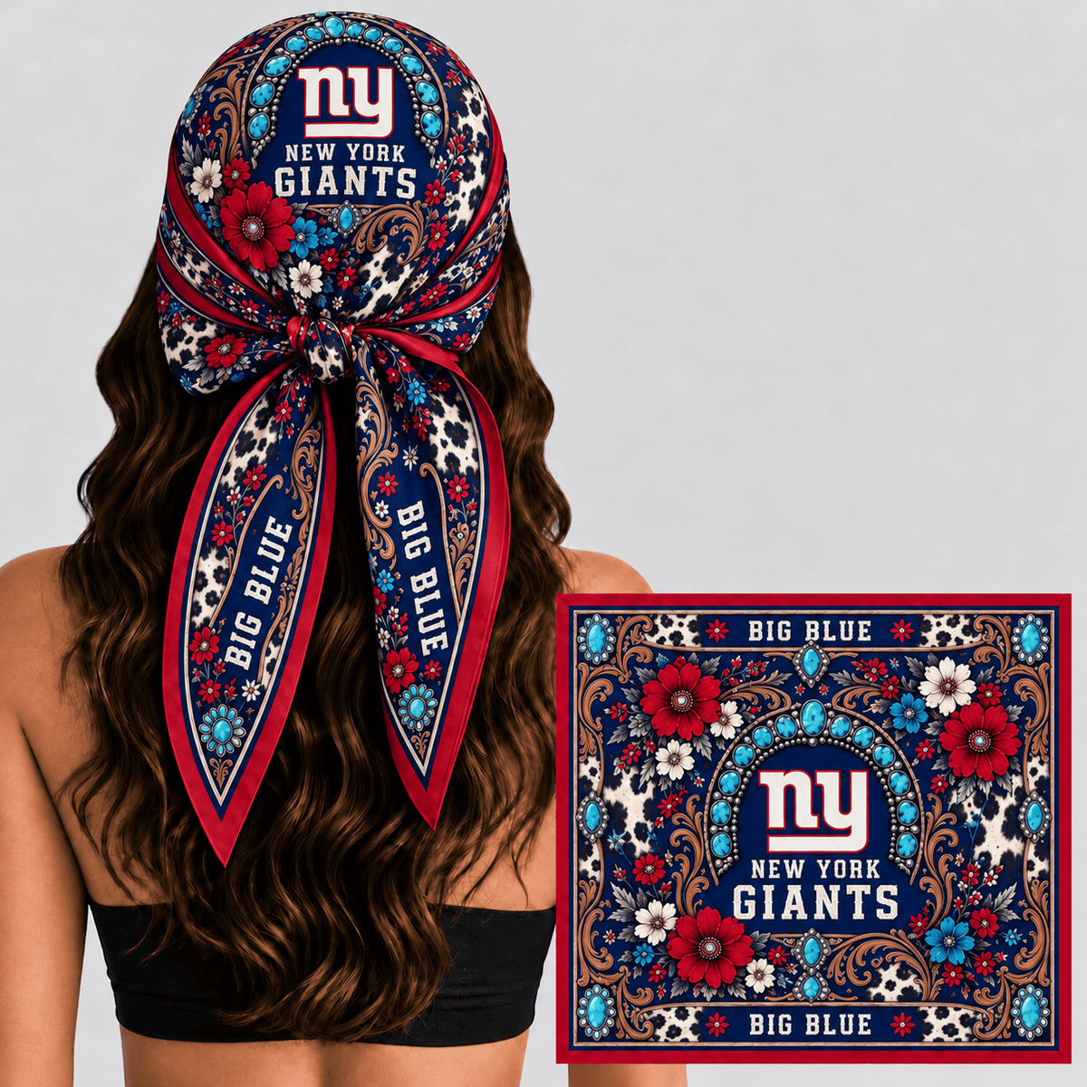 New York Giants Western Boho Silk Bandana Scarf