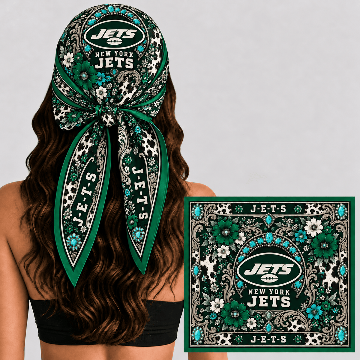 New York Jets Western Boho Silk Bandana Scarf
