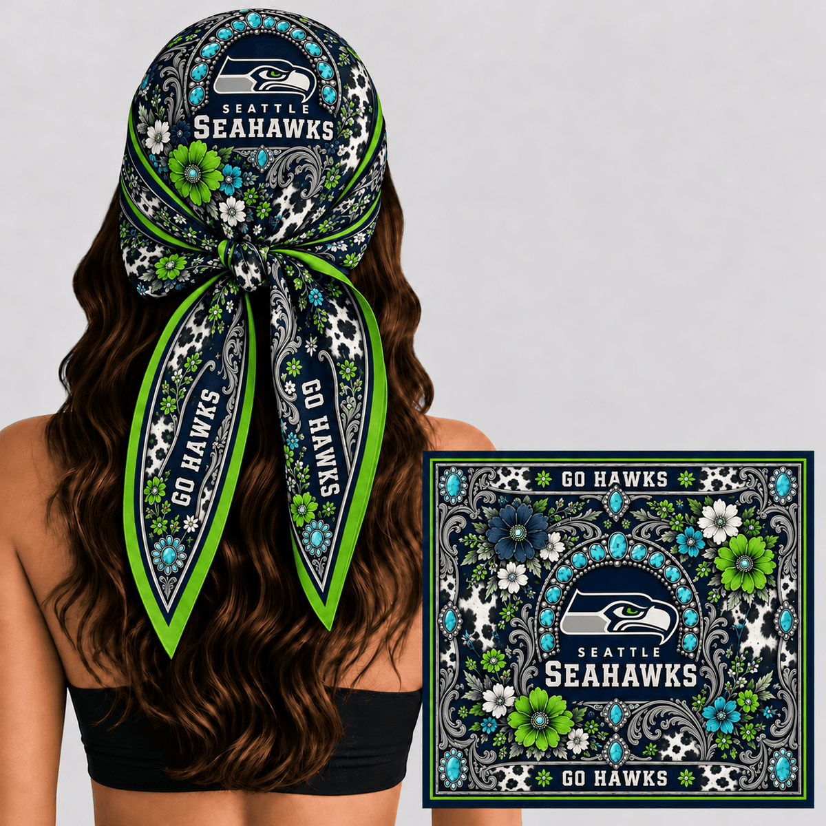 Seattle Seahawks Western Boho Silk Bandana Scarf