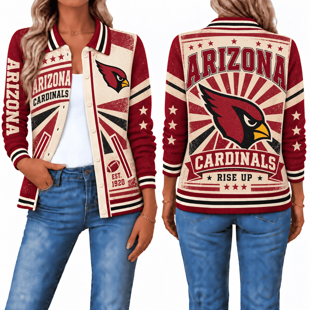Arizona Cardinals Retro Woman Collar Cardigan