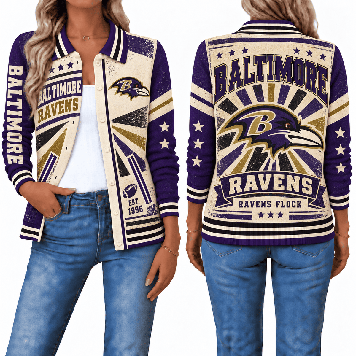 Baltimore Ravens Retro Woman Collar Cardigan