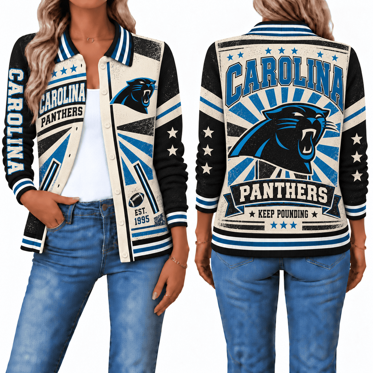 Carolina Panthers Retro Woman Collar Cardigan