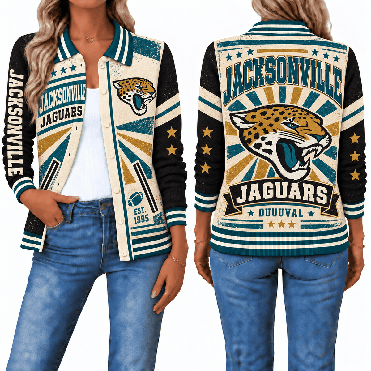 Jacksonville Jaguars Retro Woman Collar Cardigan