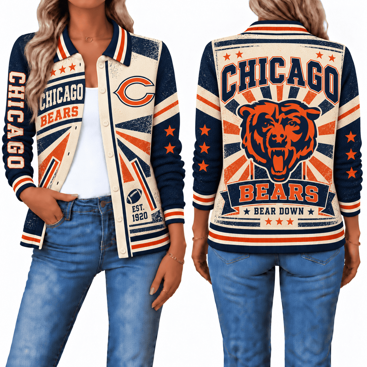 Chicago Bears Retro Woman Collar Cardigan