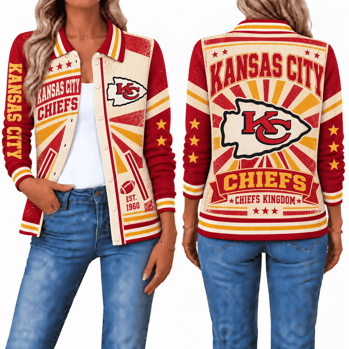 Kansas City Chiefs Retro Woman Collar Cardigan