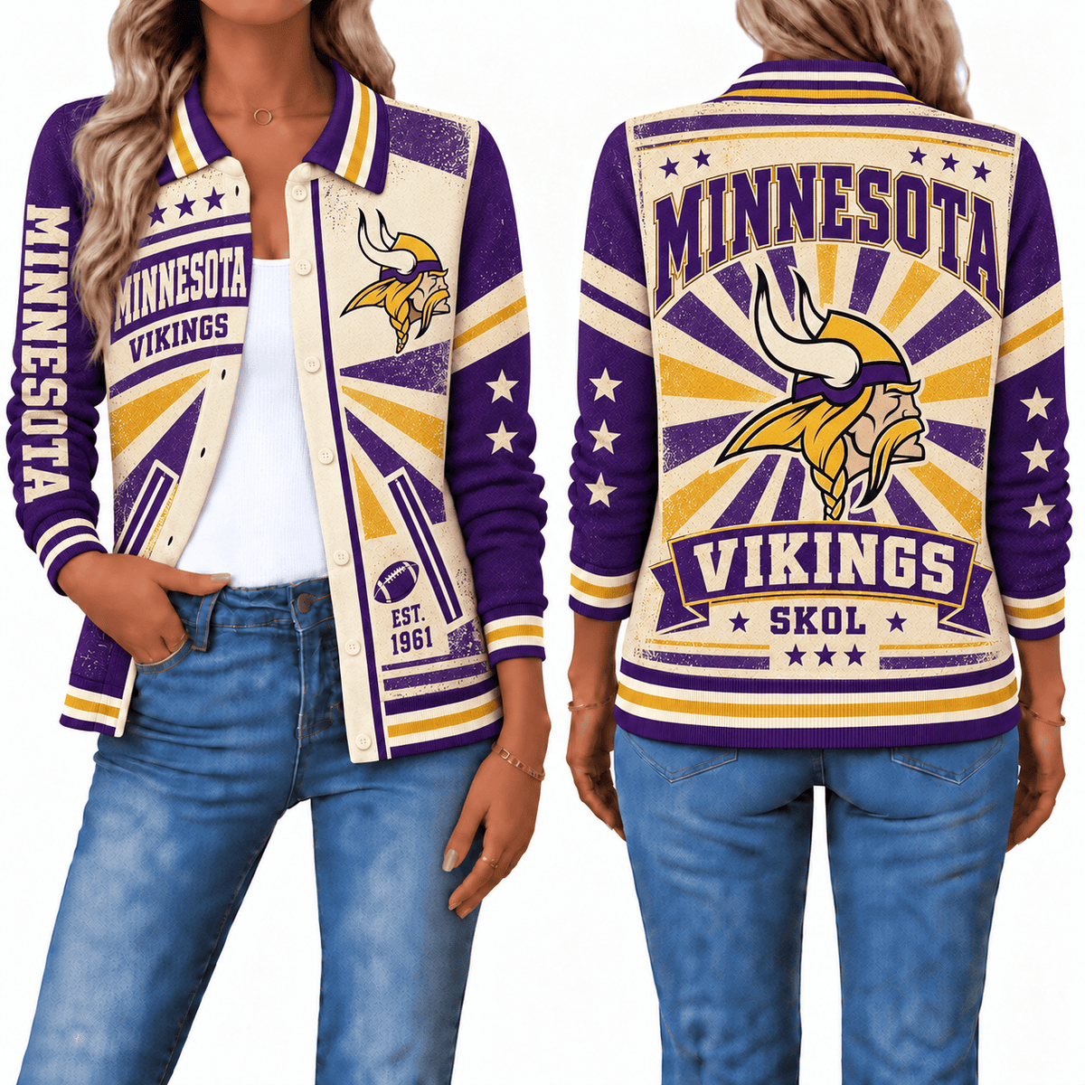 Minnesota Vikings Retro Woman Collar Cardigan