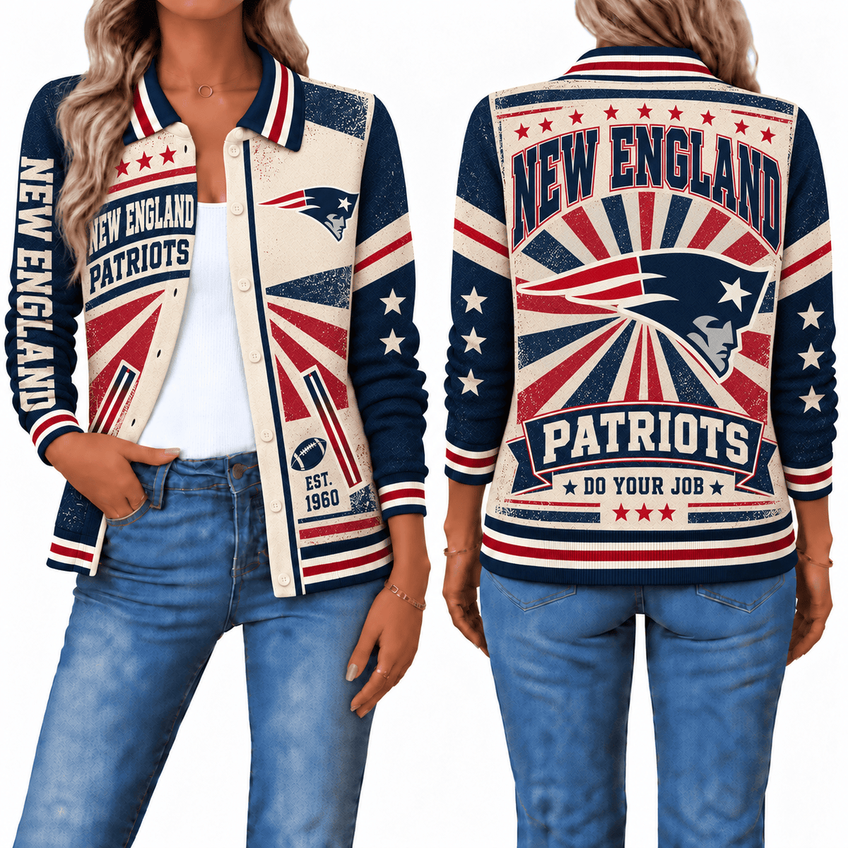 New England Patriots Retro Woman Collar Cardigan