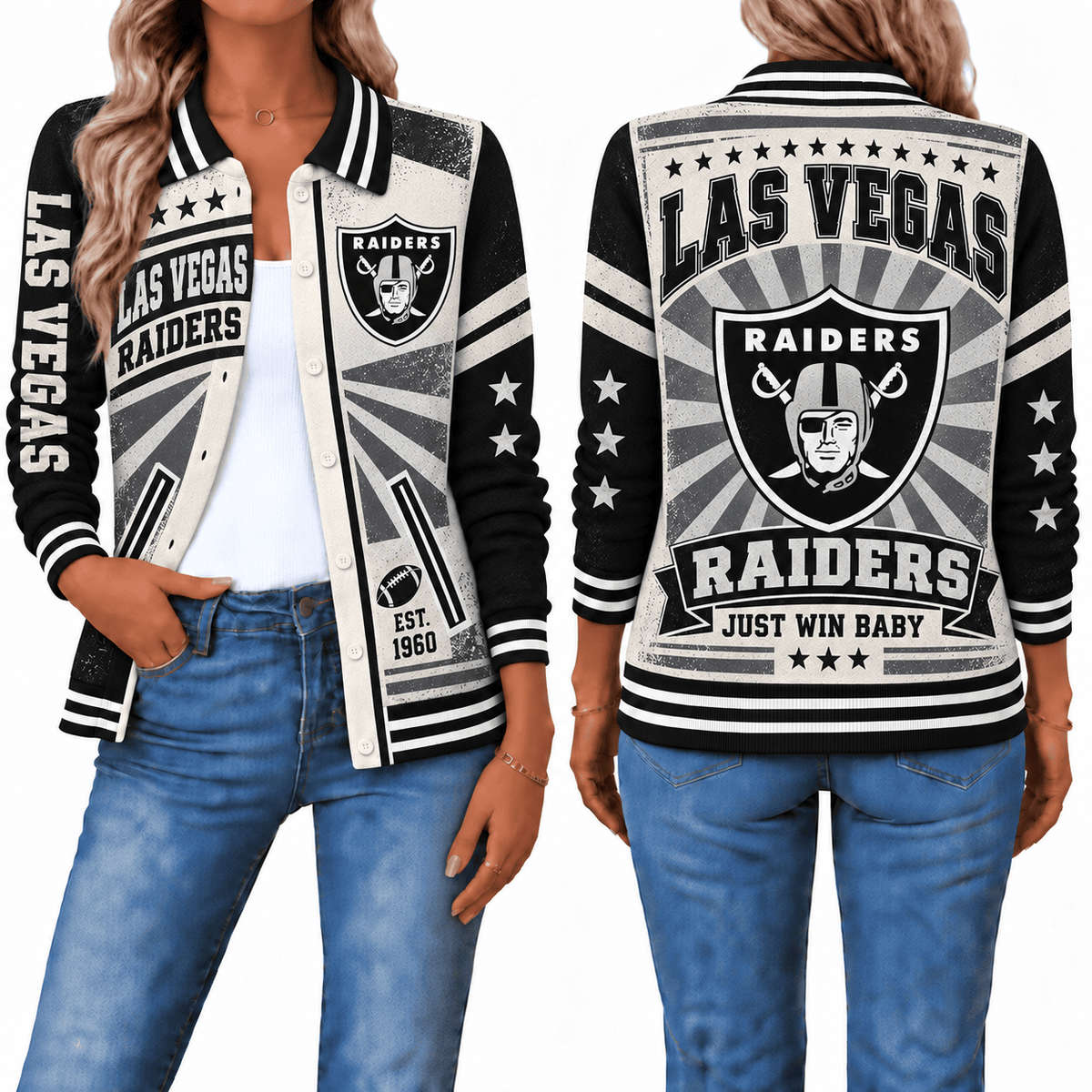 Las Vegas Raiders Retro Woman Collar Cardigan