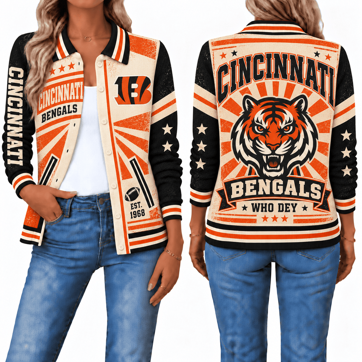 Cincinnati Bengals Retro Woman Collar Cardigan