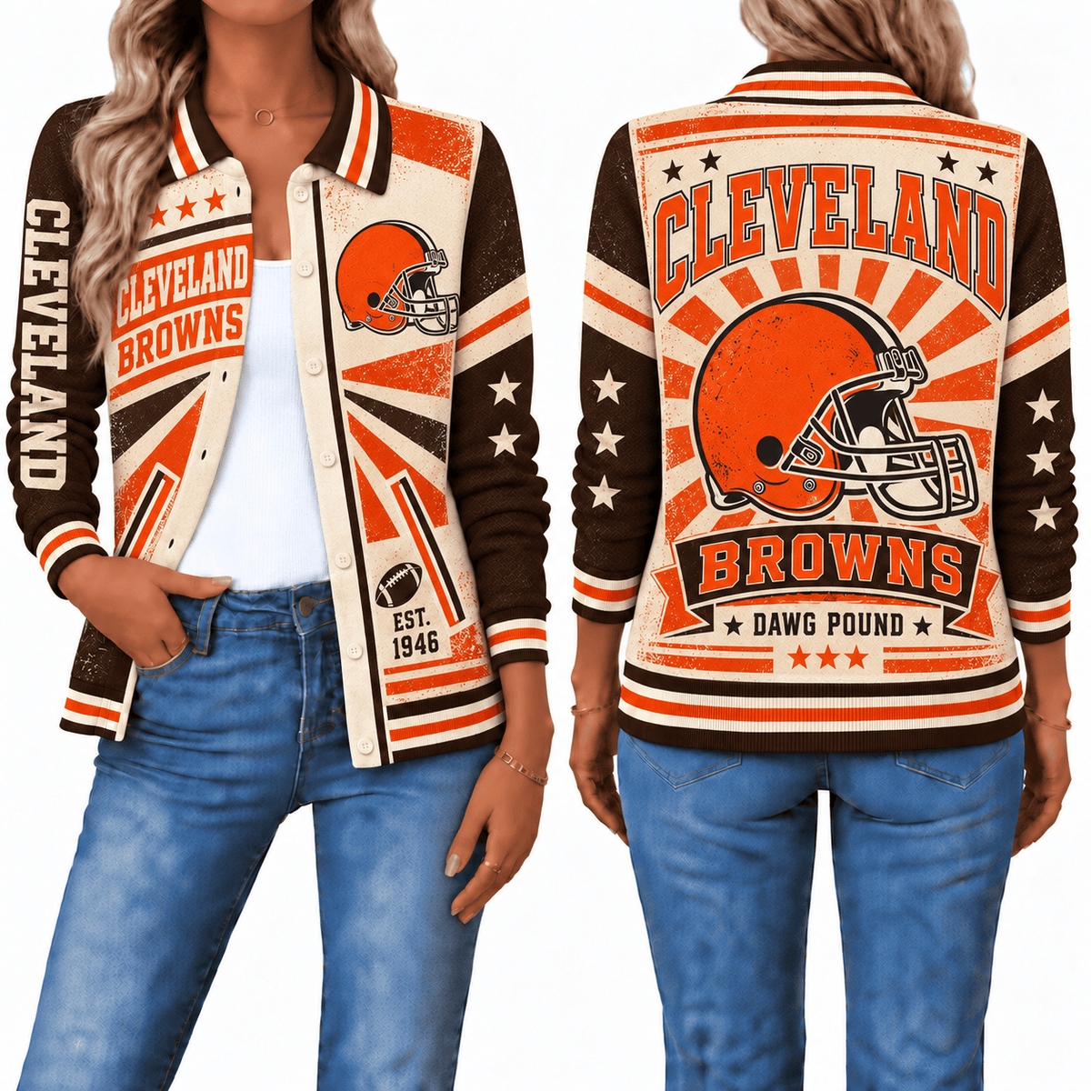 Cleveland Browns Retro Woman Collar Cardigan