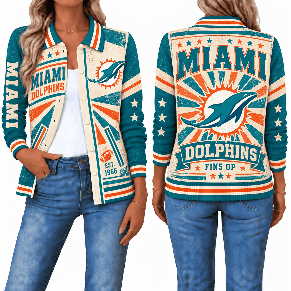 Miami Dolphins Retro Woman Collar Cardigan