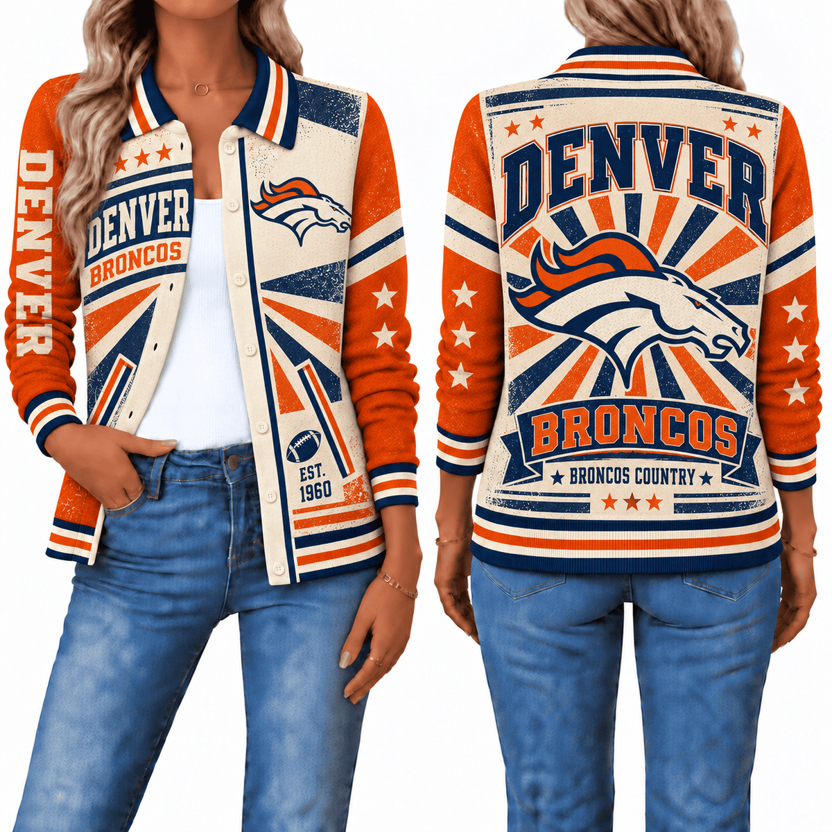 Denver Broncos Retro Woman Collar Cardigan