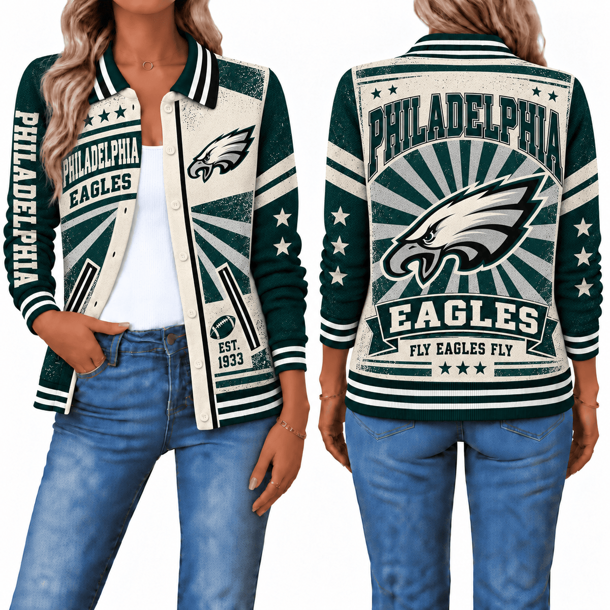 Philadelphia Eagles Retro Woman Collar Cardigan