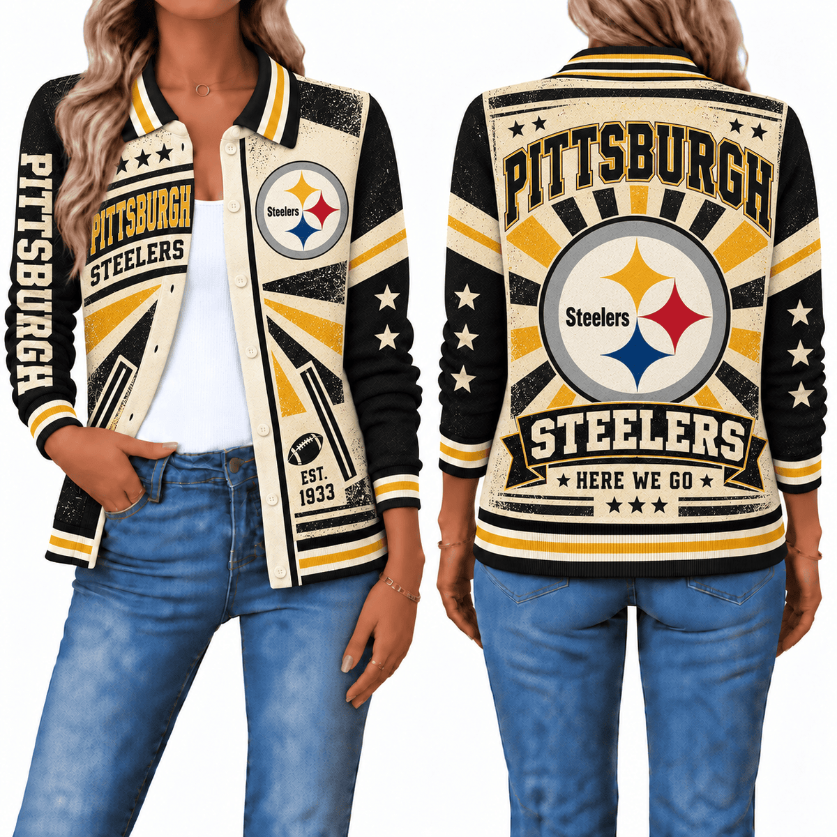 Pittsburgh Steelers Retro Woman Collar Cardigan