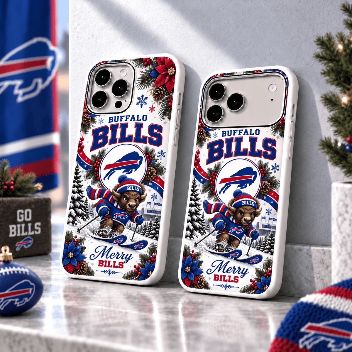 Buffalo Bills Christmas Skiing Mascot Phone Case – Merry Christmas Gift for Fans