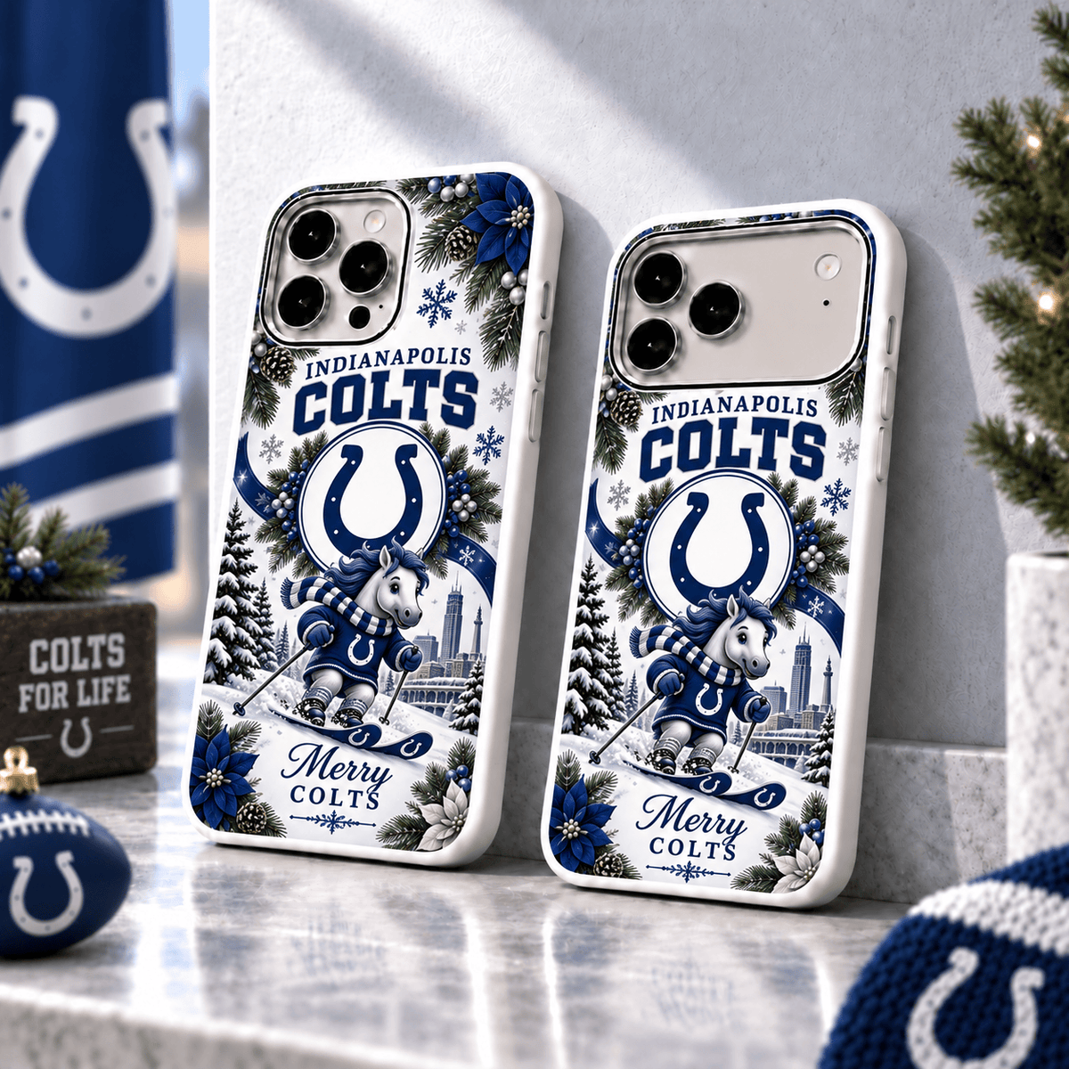 Indianapolis Colts Christmas Skiing Mascot Phone Case – Merry Christmas Gift for Fans
