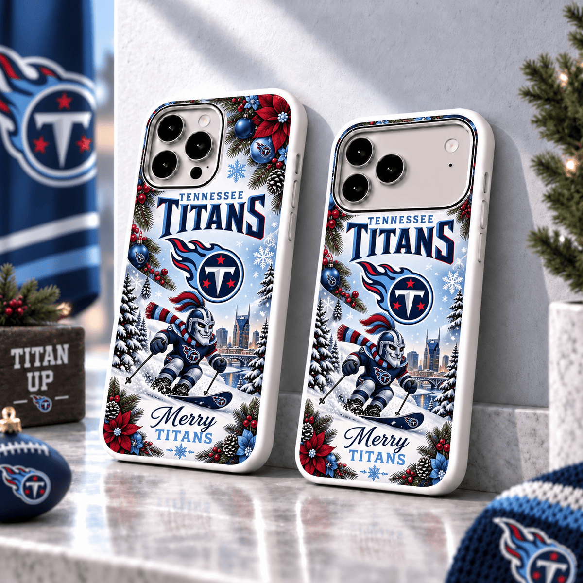 Tennessee Titans Christmas Skiing Mascot Phone Case – Merry Christmas Gift for Fans