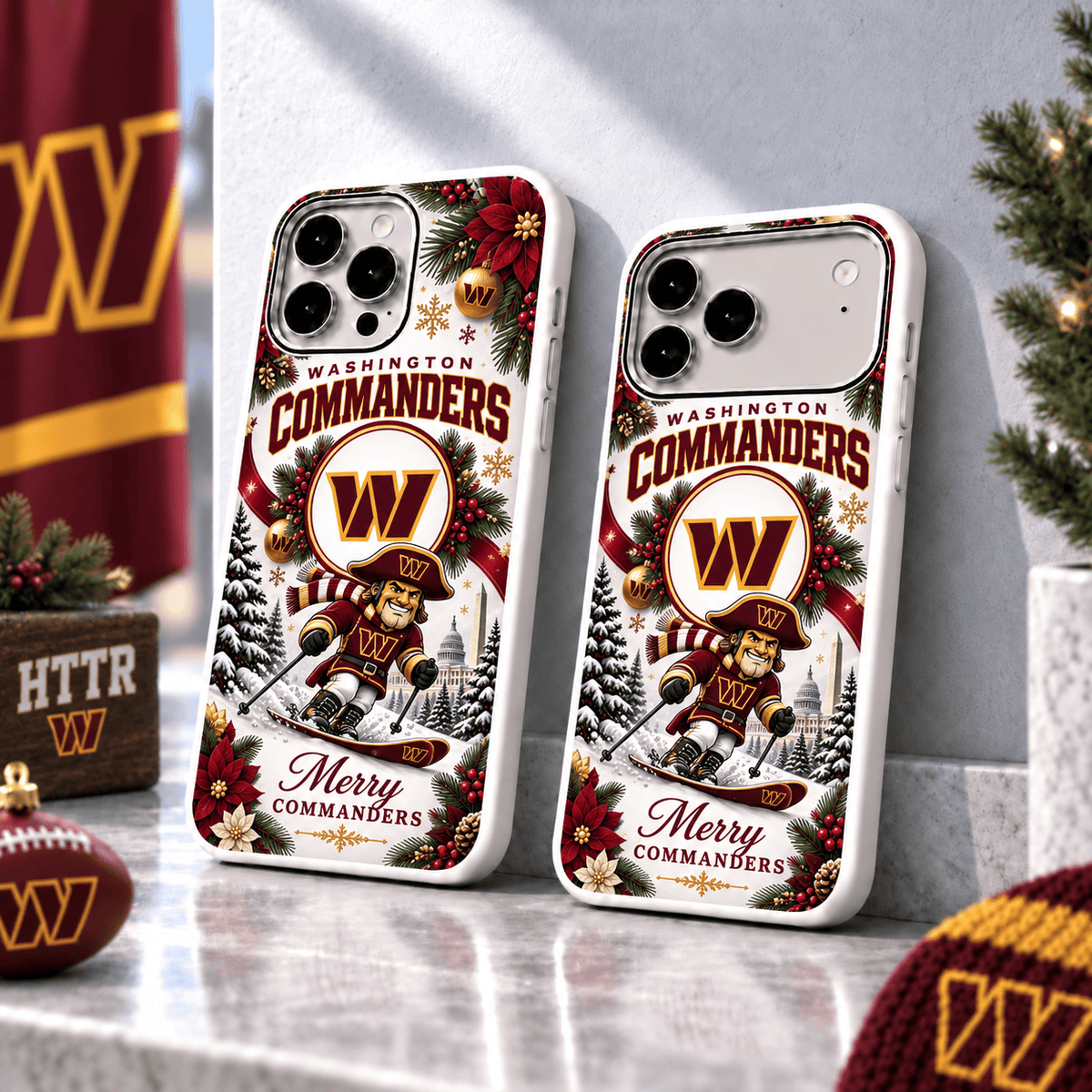 Washington Commanders Christmas Skiing Mascot Phone Case – Merry Christmas Gift for Fans