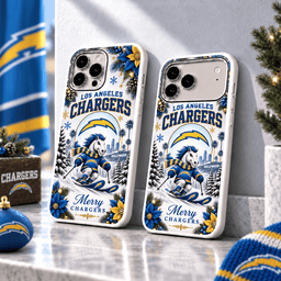 Los Angeles Chargers Christmas Skiing Mascot Phone Case – Merry Christmas Gift for Fans