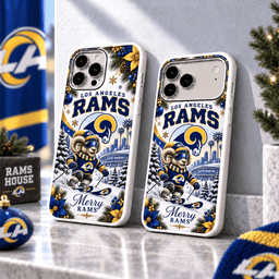 Los Angeles Rams Christmas Skiing Mascot Phone Case – Merry Christmas Gift for Fans