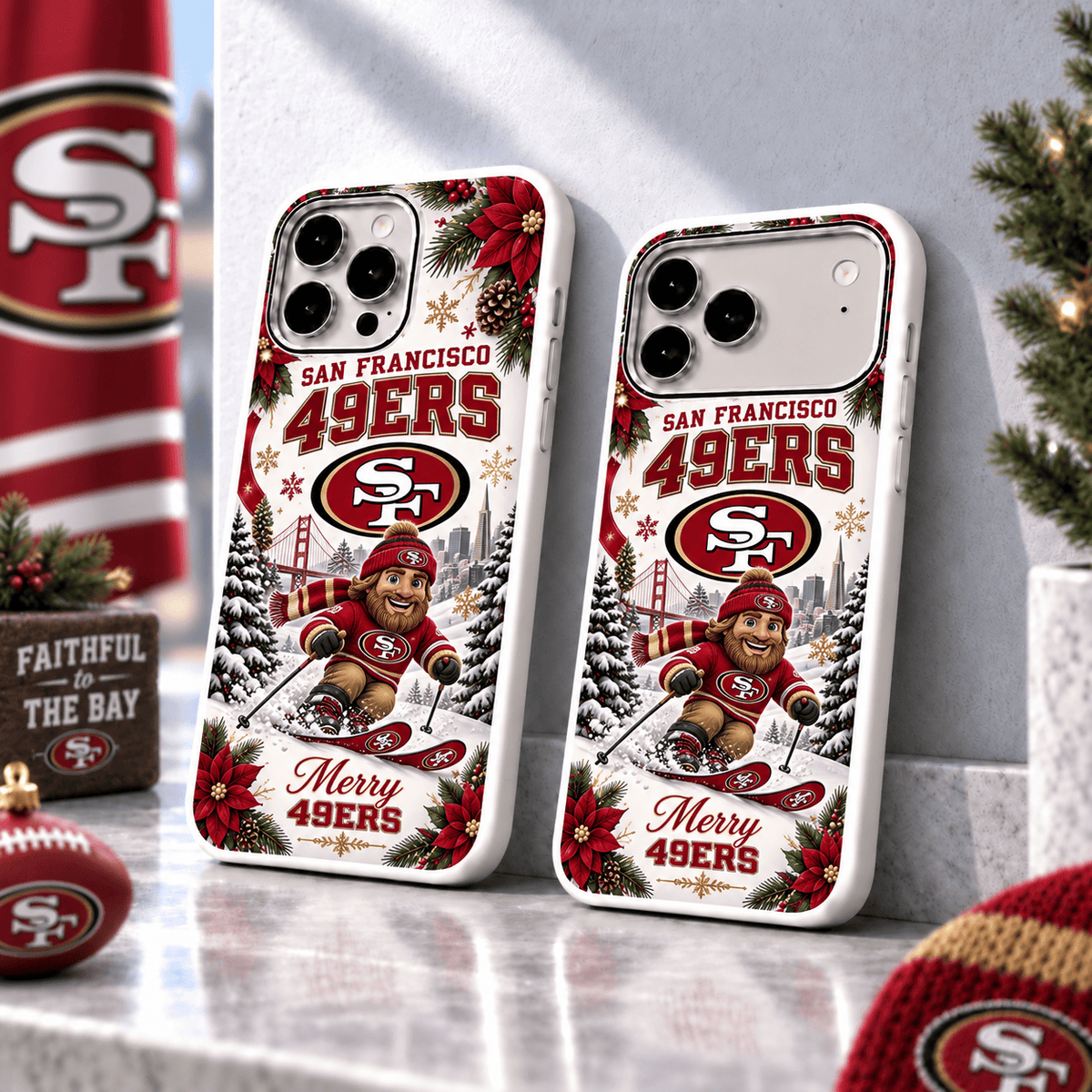 San Francisco 49ers Christmas Skiing Mascot Phone Case – Merry Christmas Gift for Fans