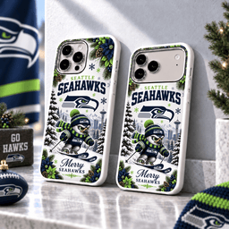 Seattle Seahawks Christmas Skiing Mascot Phone Case – Merry Christmas Gift for Fans