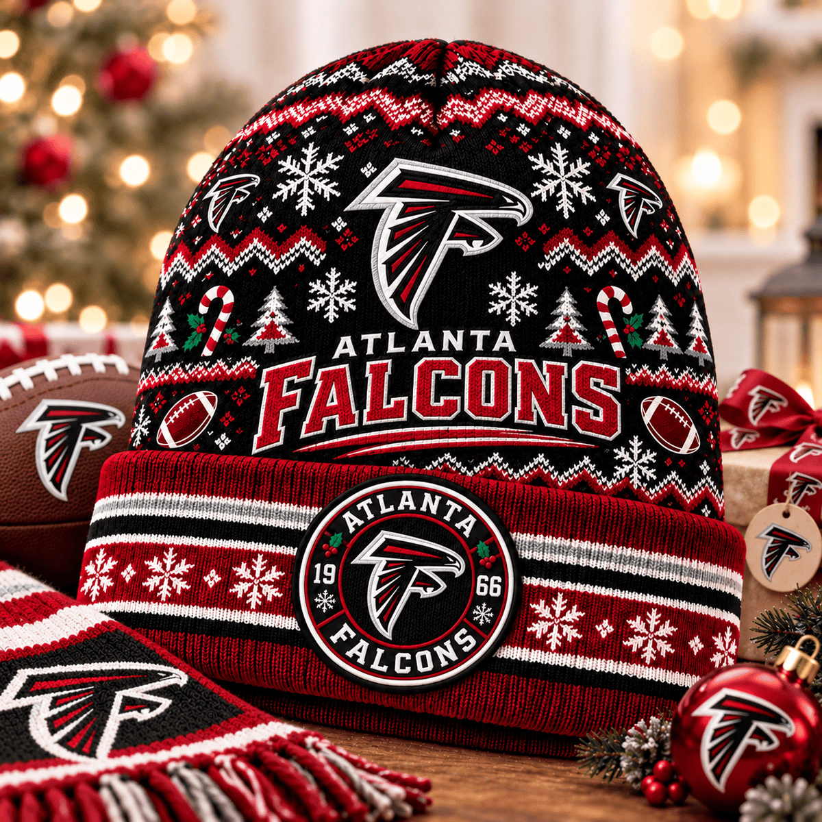 Atlanta Falcons Premium Christmas Beanie Hat – Merry Christmas Gift for Fans