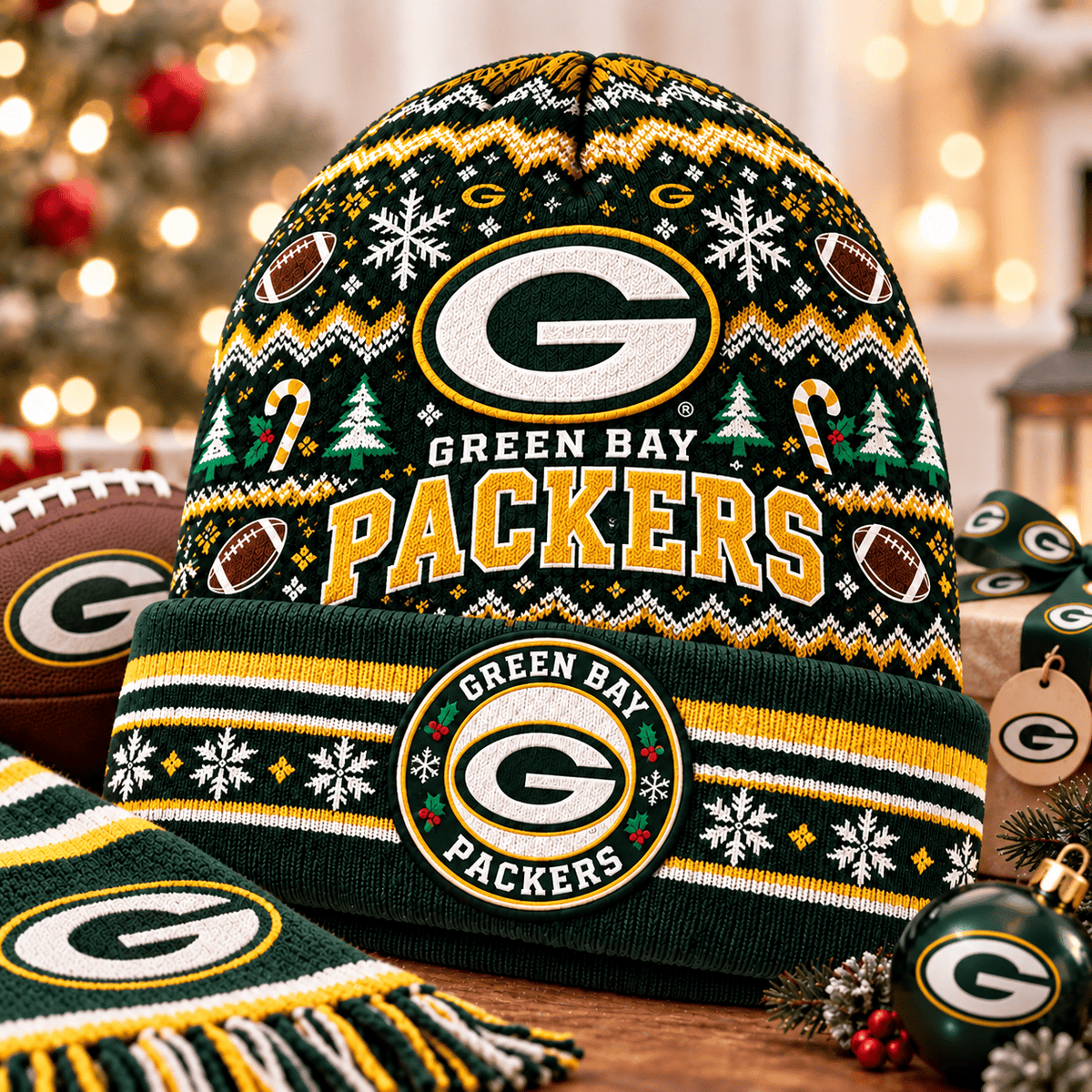 Green Bay Packers Premium Christmas Beanie Hat – Merry Christmas Gift for Fans