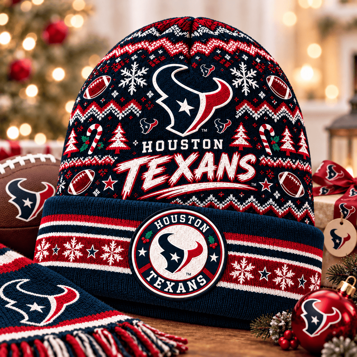 Houston Texans Premium Christmas Beanie Hat – Merry Christmas Gift for Fans