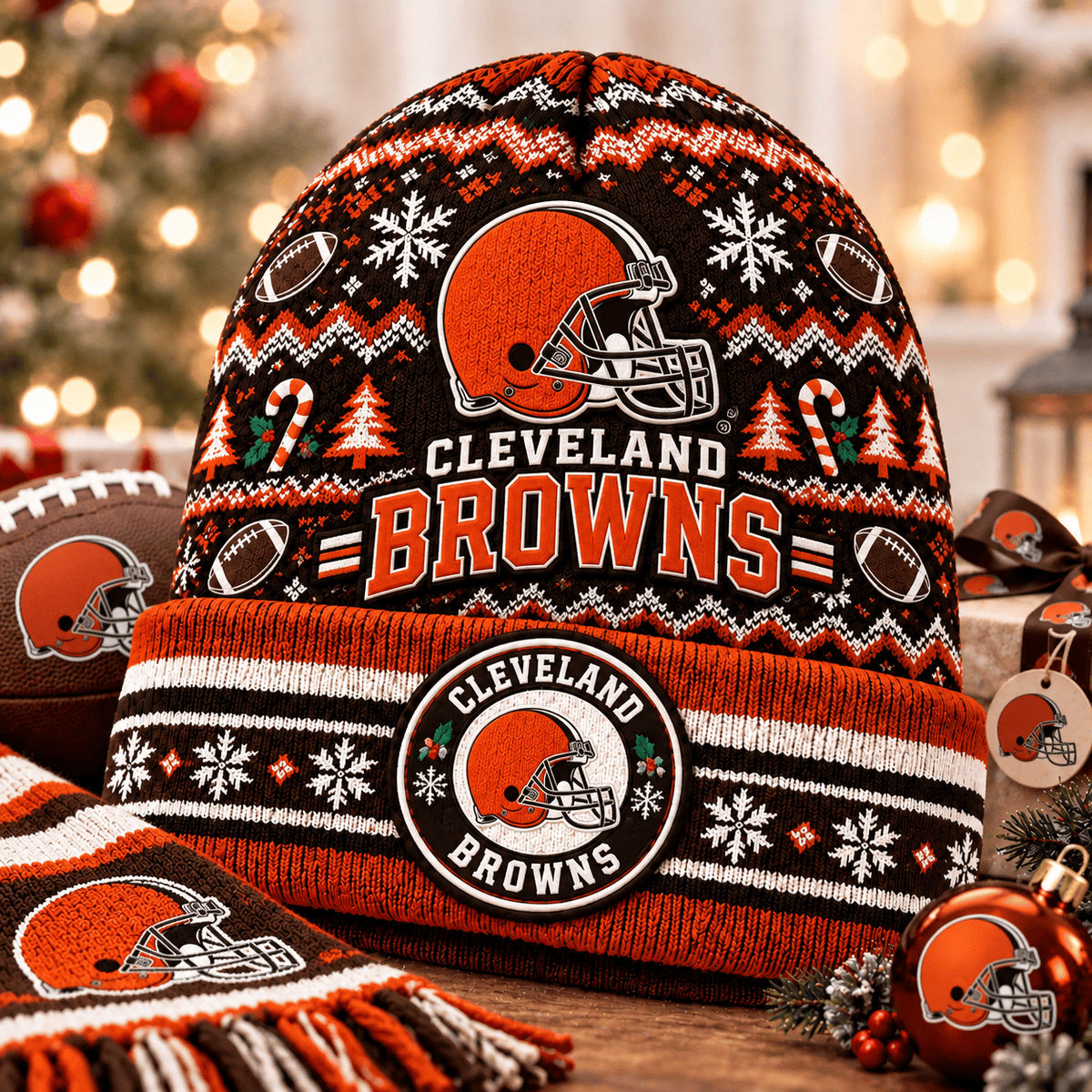 Cleveland Browns Premium Christmas Beanie Hat – Merry Christmas Gift for Fans