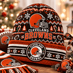 Cleveland Browns Premium Christmas Beanie Hat – Merry Christmas Gift for Fans