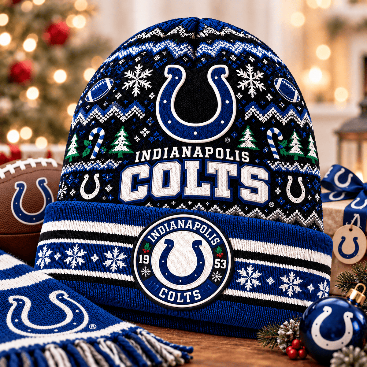 Indianapolis Colts Premium Christmas Beanie Hat – Merry Christmas Gift for Fans