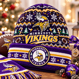 Minnesota Vikings Premium Christmas Beanie Hat – Merry Christmas Gift for Fans