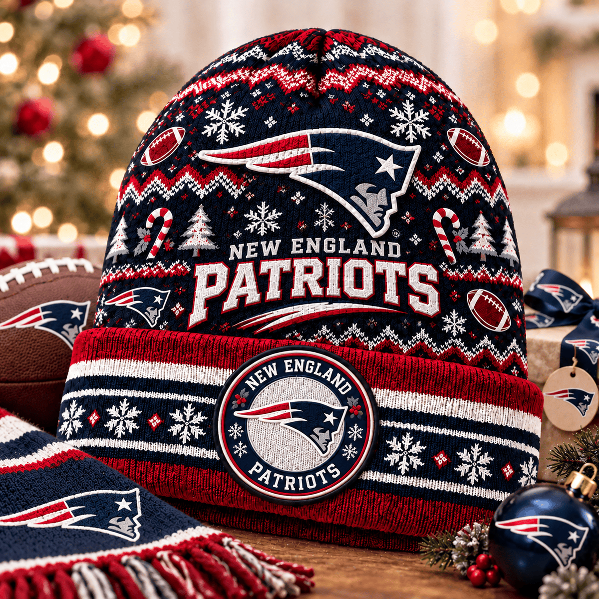 New England Patriots Premium Christmas Beanie Hat – Merry Christmas Gift for Fans